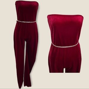 Boutique Jumpsuit - Strapless - RED - INCL DIAMOND BELT! - Size L